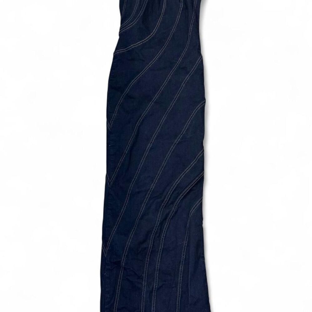Zara Dark Indigo Denim Maxi Dress — Strapless, Diagonal Topstitch